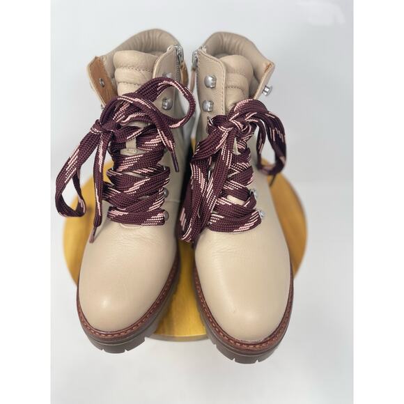 Gentle Souls Kenneth‎ Cole Brooklyn 2.1 Taupe Leather Burgundy Lace Up Boots - Picture 7 of 10